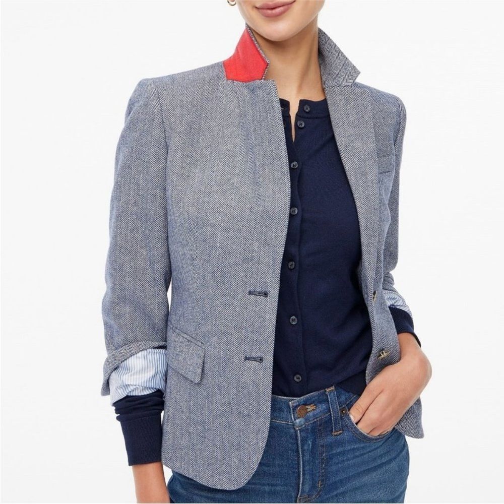 J. Crew Petite Gray Herringbone Wool Blend Schoolboy Blazer - Picture 3 of 8